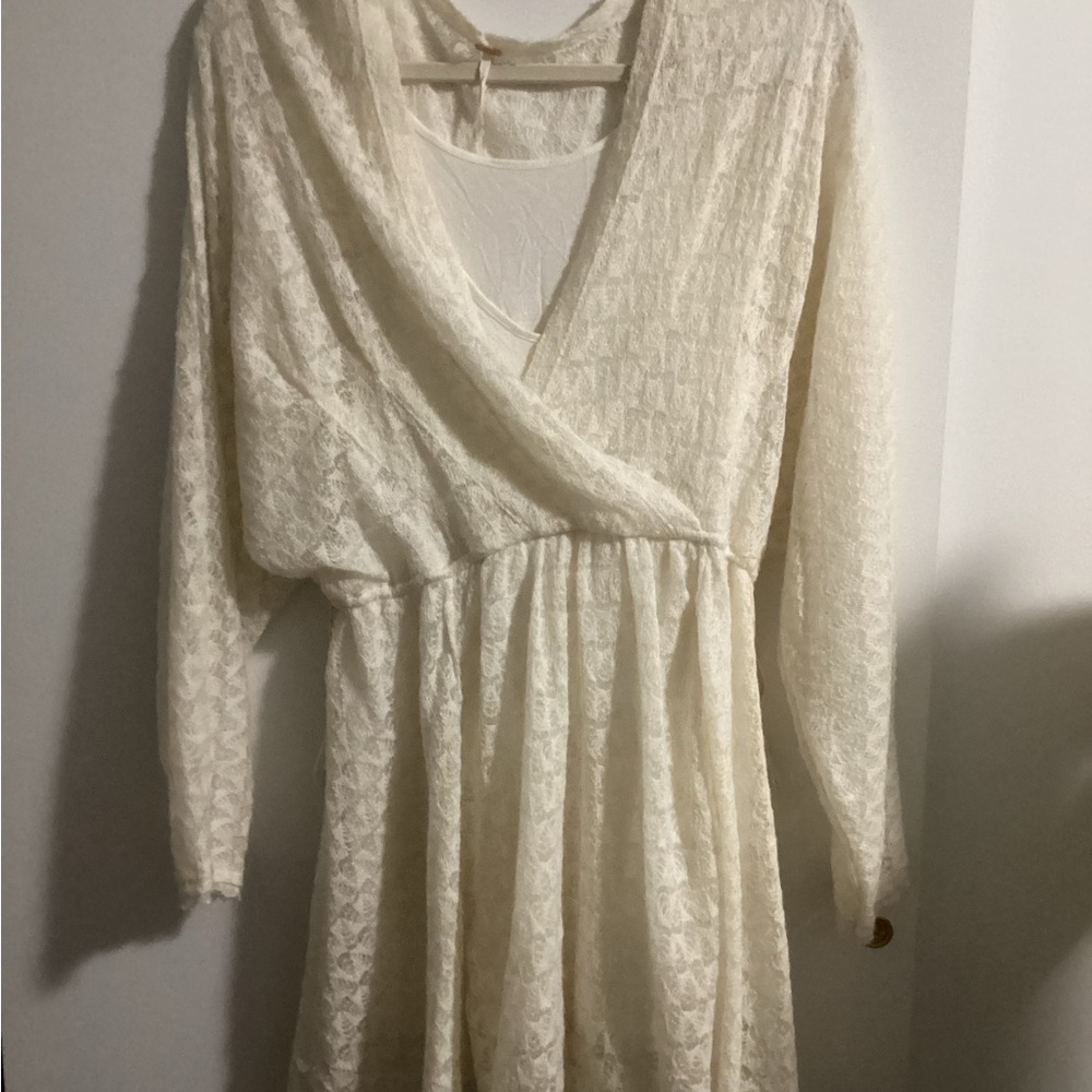 Free People Cream Long Sleeve Lace Dress